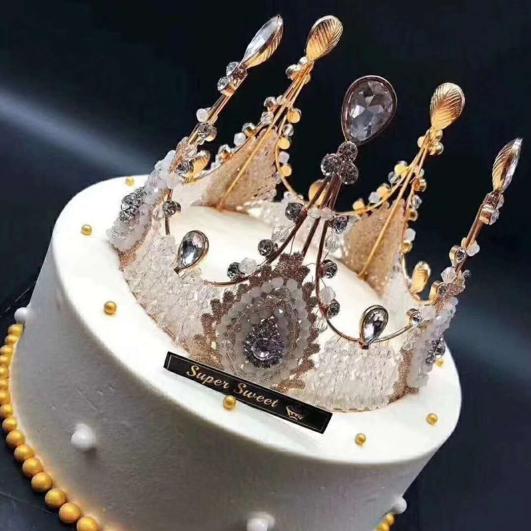 蛋糕装饰手工珍珠皇冠女王巴洛克皇冠水晶复古网红黑钻皇冠王