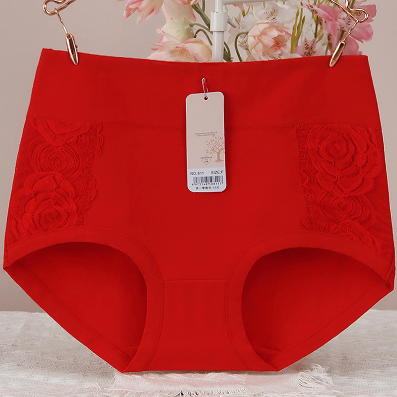 小众刺绣玫瑰花女士内衣内裤2023新款红色高腰提臀纯棉三角内裤衩