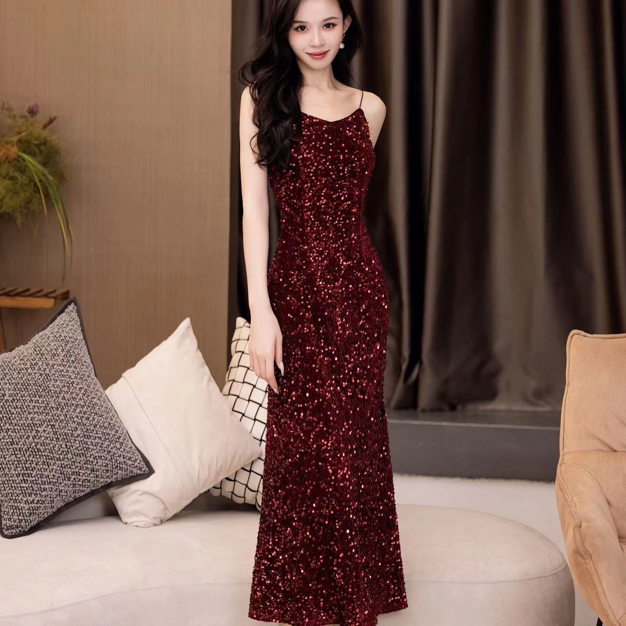 【yola】璀璨星光秋季新款法式高级感修身显瘦连衣裙-36906