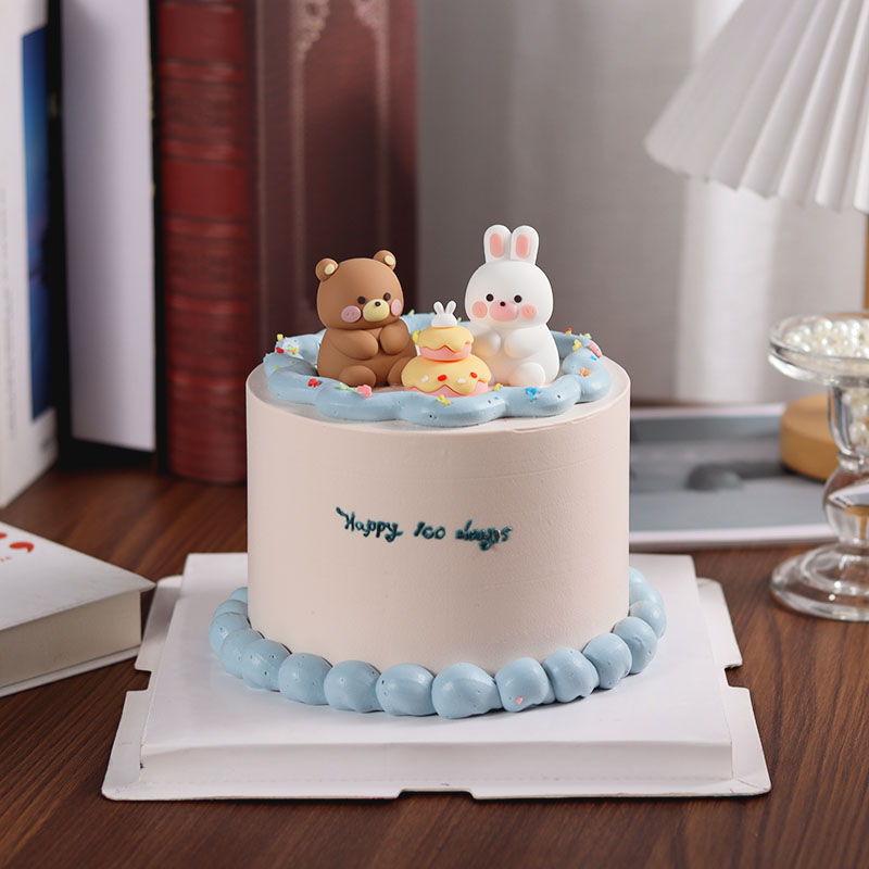 网红胖胖小熊小兔子生日蛋糕装饰软胶小动物烘焙摆件甜品台装扮