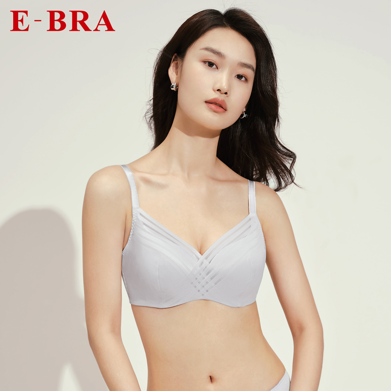 安莉芳旗下E-BRA几何条纹蕾丝性感文胸女薄款大胸显小内衣KB00260