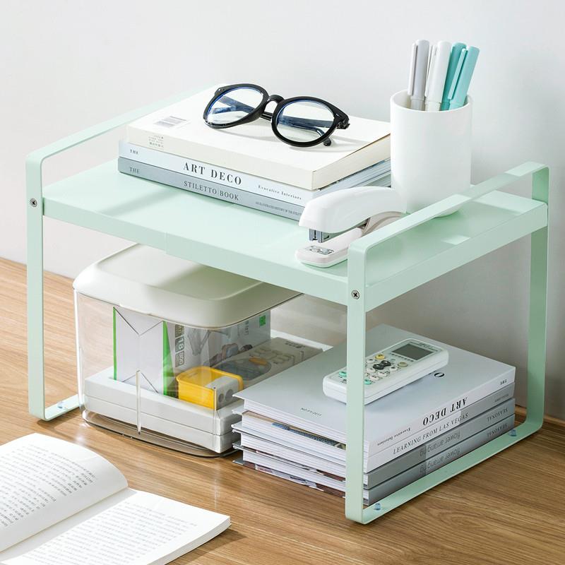 可伸缩简易书架置物架办公室桌面收纳架桌上多层书桌整理小架子。