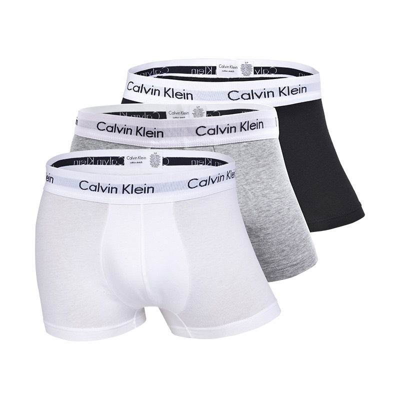 CalvinKlein男士平角CK内裤中腰休闲透气四角短裤三条装U2664G