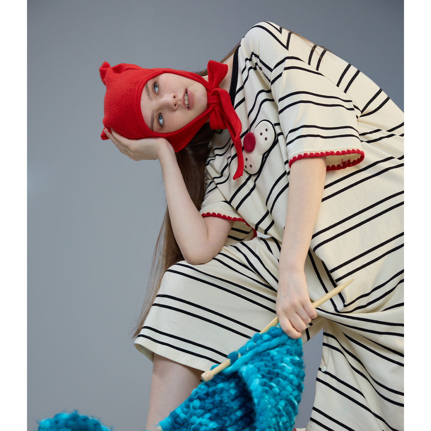 yso【酷猫系列】连体睡衣女夏季睡裙可爱条纹家居服套装可外穿B