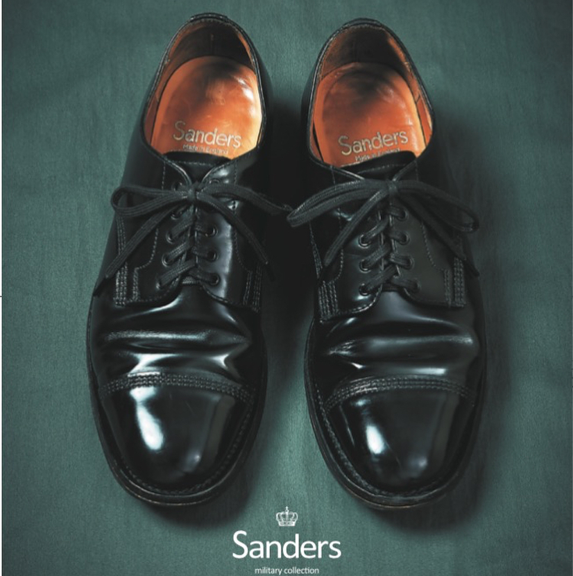 Sanders复古军事线低帮皮鞋男亮面植鞣革牛皮1128德比鞋英国制造