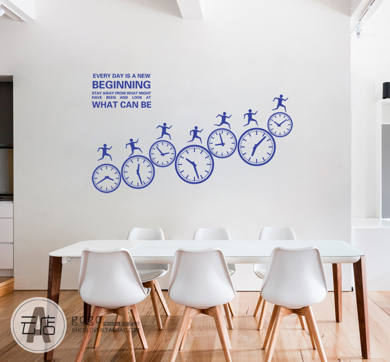 办公室励志激励企业背景墙贴纸 奔跑的时钟效率工作室会议室贴纸