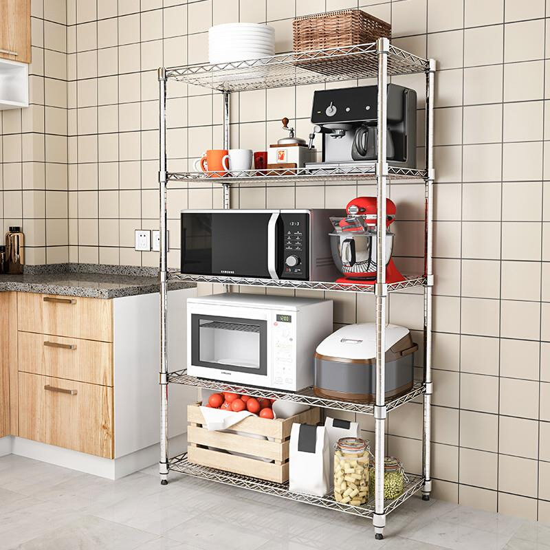 厨房置物架落地式多层微波炉烤箱置物架家用网格镂空收纳整理架子