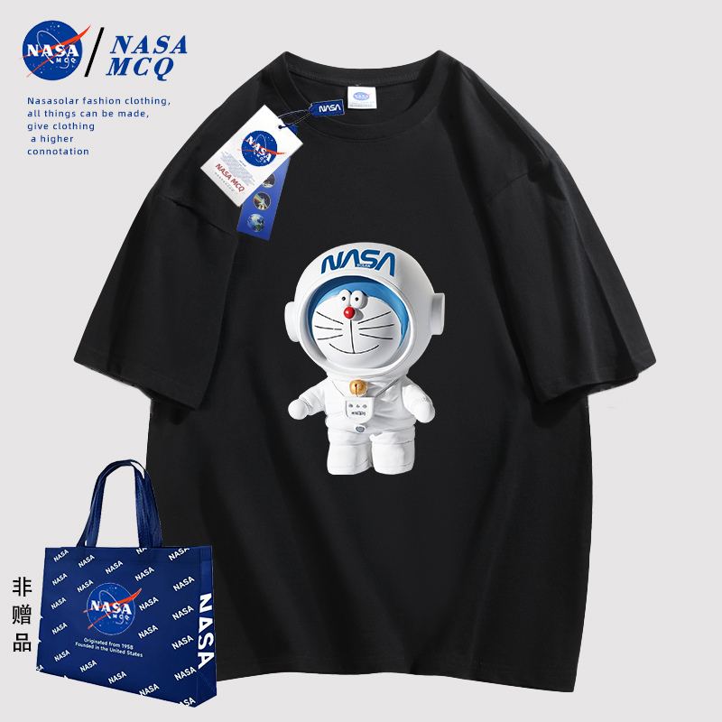 NASA MCQ联名2024新款小熊卡通字母男女情侣同款纯棉T恤短袖YF