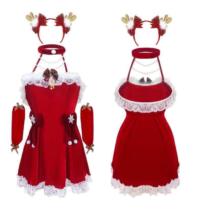 秋冬麋鹿圣诞制服情趣内衣性感小胸可爱红色新年战袍连衣裙睡衣服