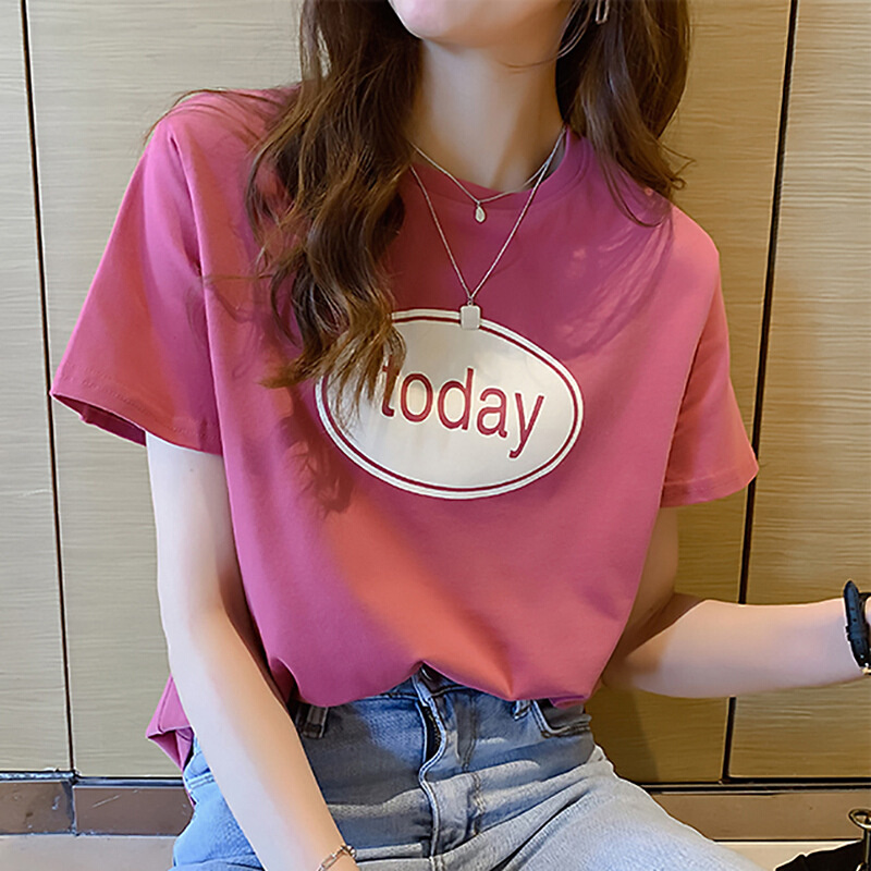 短袖T恤女ins潮2024新款夏季韩版百搭学生字母印花上衣女装