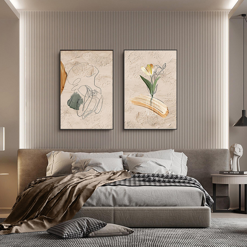 抽象花卉卧室装饰画现代简约主卧床头背景墙面挂画奶油风客厅壁画