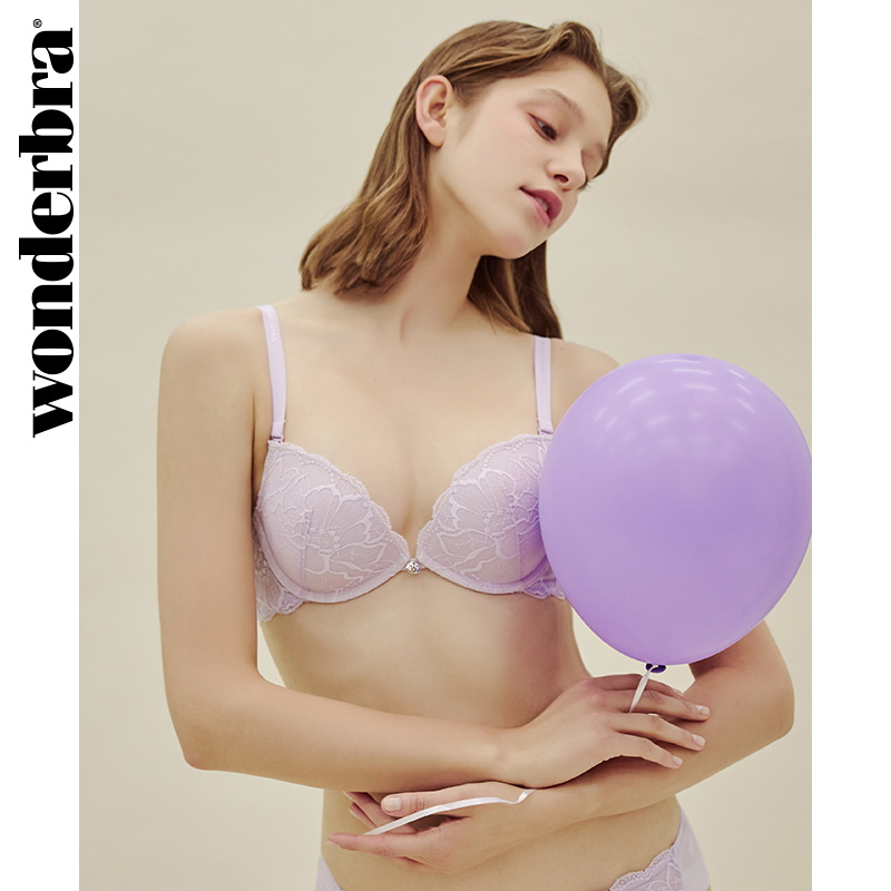 wonderbra 紫色文胸夏季宽侧翼性感聚拢精油水袋胸罩舒适内衣女