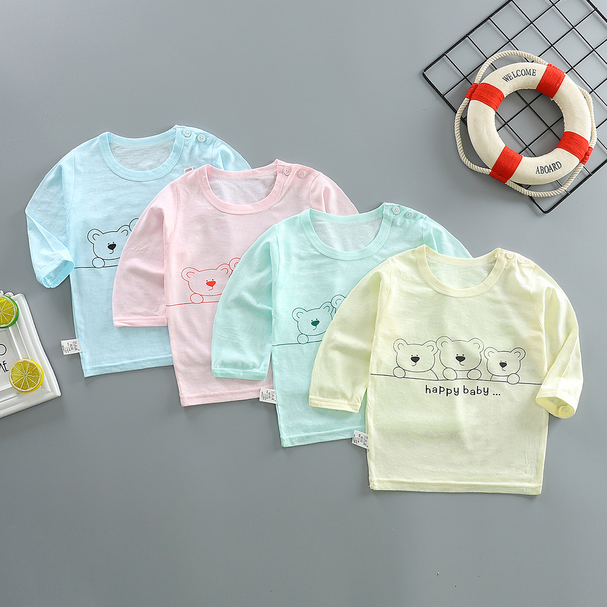 宝宝内衣薄款竹纤维单件上衣婴儿夏季短袖衣服儿童T恤空调衫男女
