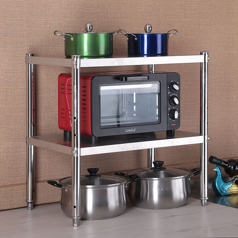 不锈钢厨房置物架双层桌面微波炉 锅架储物台面2层烤箱收纳架二层