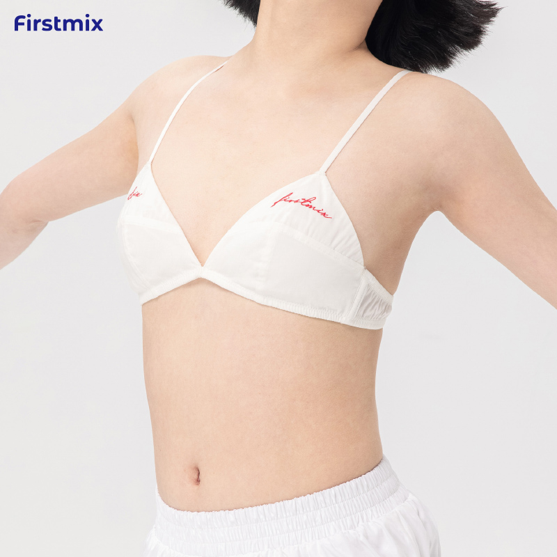 FIRSTMIX字母刺绣法式白色女士文胸轻薄无钢圈性感三角杯内衣套装