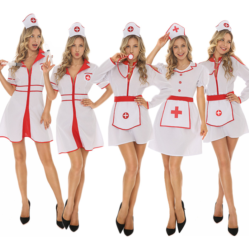 万圣节欧美情趣内衣护士制服诱惑套装 cos护士俱乐部性感连衣裙