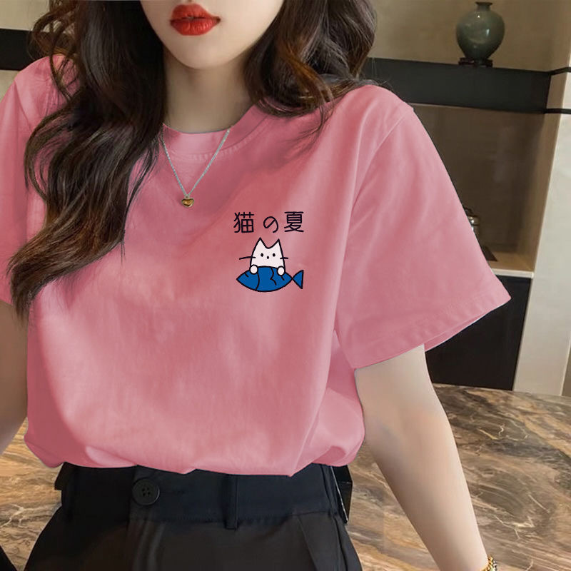 2024新款夏装韩版大码宽松学生印花小众设计感短袖T恤搭上衣纯棉