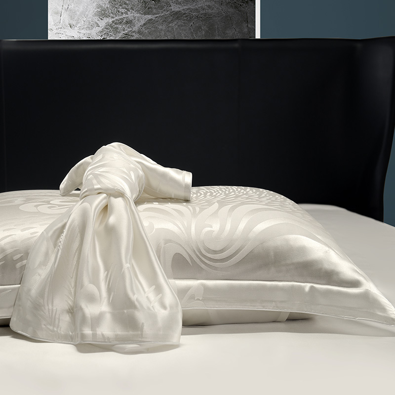 枕水人家宽幅提花100%真丝枕套桑蚕丝绸枕头套纯色单人枕头套1.8m
