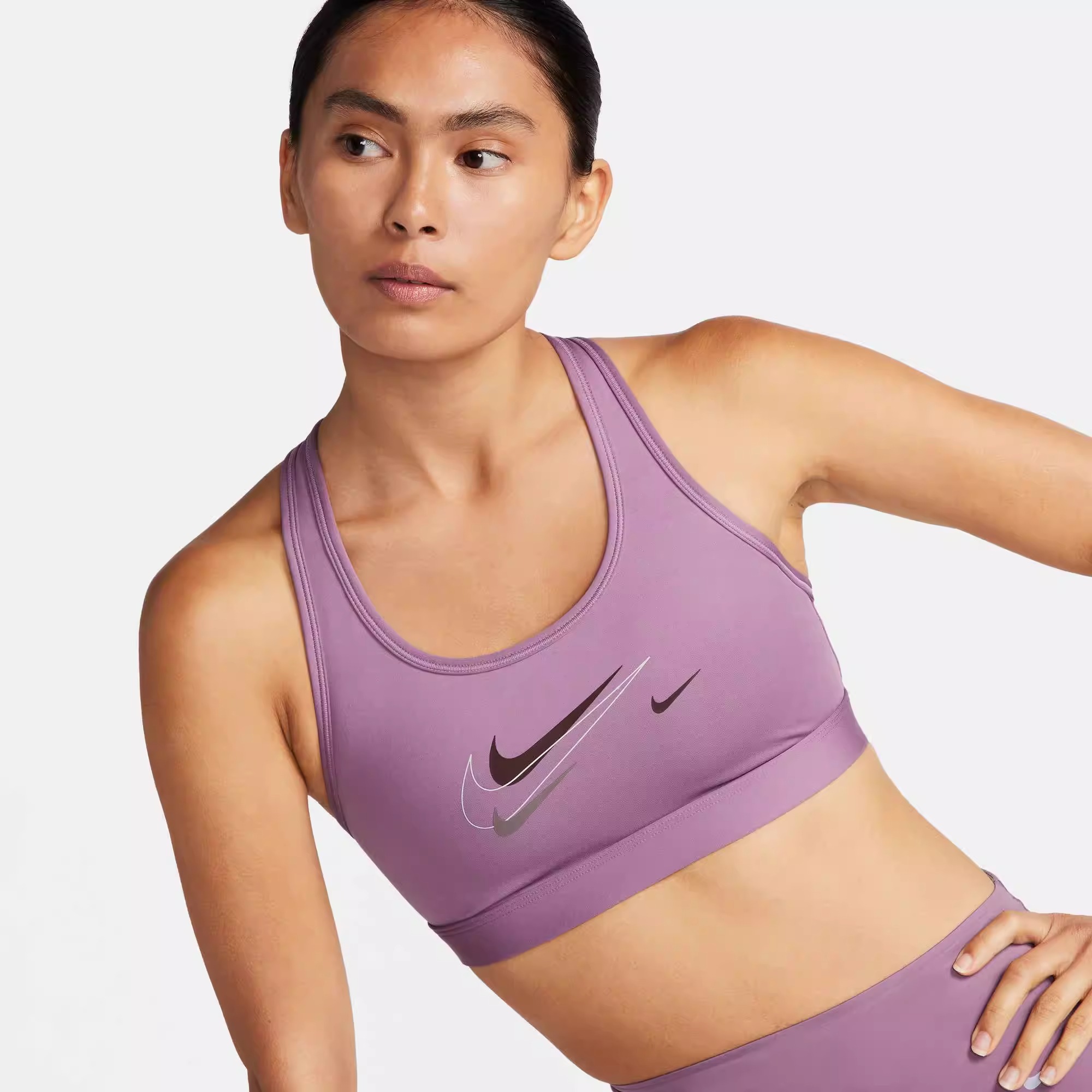 Nike耐克运动内衣衬垫中强度支撑女子紫色速干跑步文胸FN8512-536