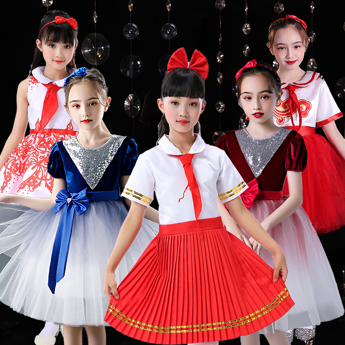 儿童合唱服红领巾中小学生诗歌朗诵舞蹈表演大合唱团幼儿园演出服