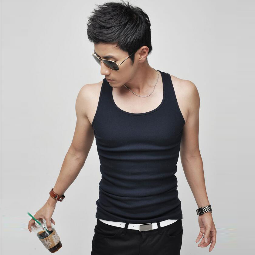 定制夏季韩版男士紧身圆领黑色背心男款健身运动纯棉打底纯色内衣