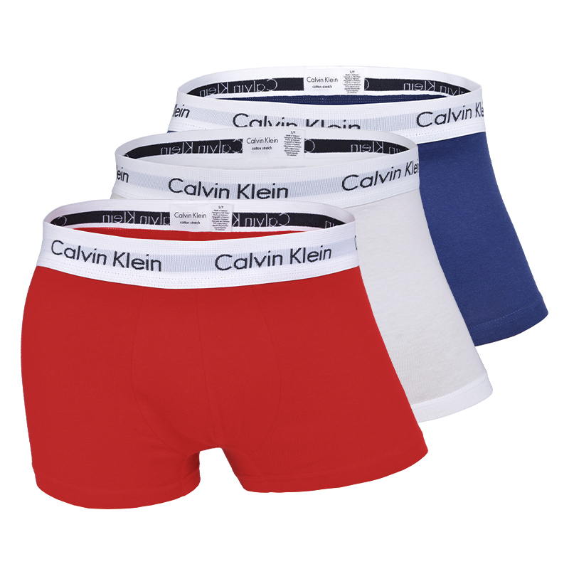 Calvin KleinCK三条装男士平角内裤中腰休闲简约四角短裤舒适透气