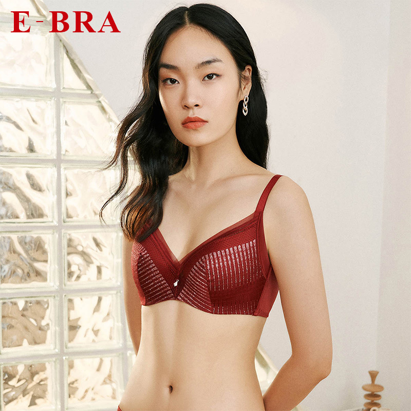 安莉芳旗下E-BRA薄款大胸显小美背文胸女士大码红色内衣KB00198