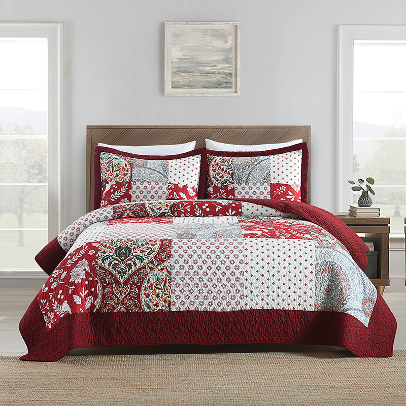 纯棉布料床上用品家纺绗缝被床盖三件套空调被床单夏被拼布工艺