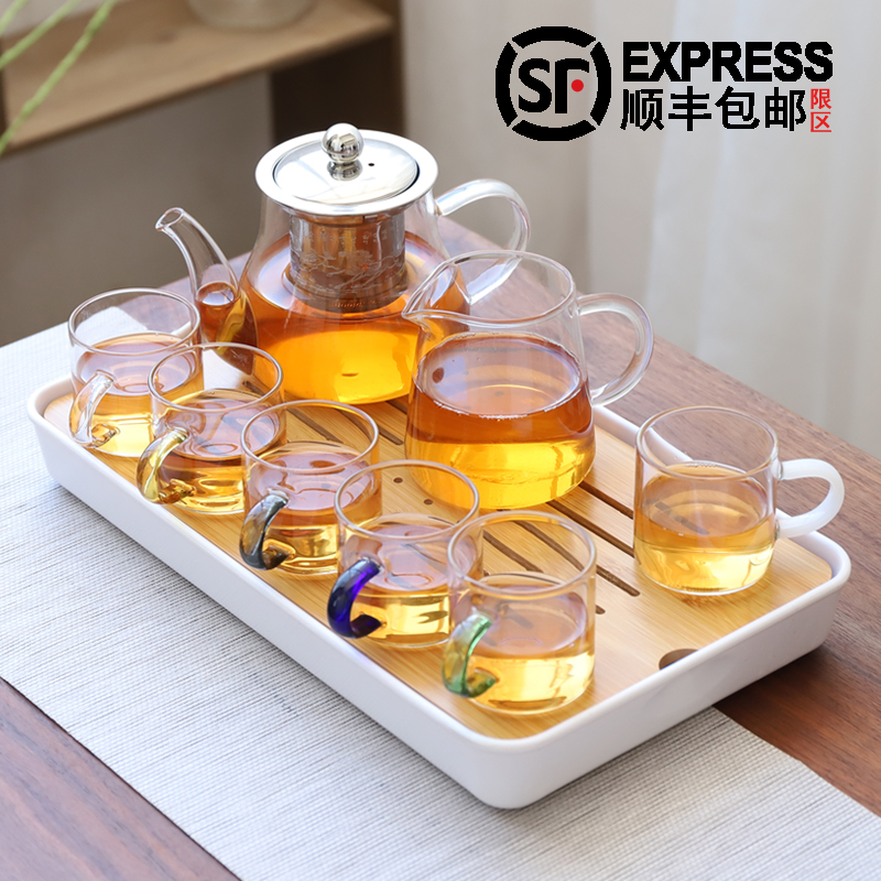 日式玻璃茶具套装家用功夫茶杯小茶台简约客厅办公室整套茶壶茶盘