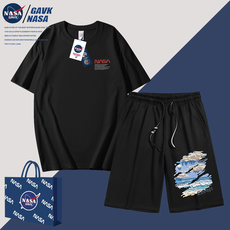 NASA GAVK2023春秋季新品男女同款夏季纯棉套装运动情侣潮牌