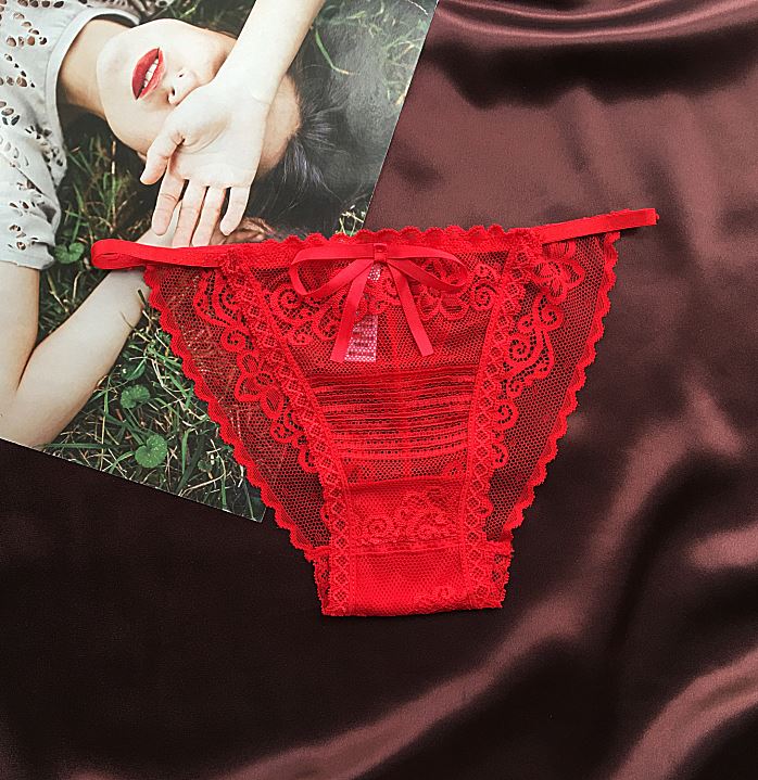 本命年红内裤女式性感蕾丝大红色网纱三角短裤透明棉裆新年红