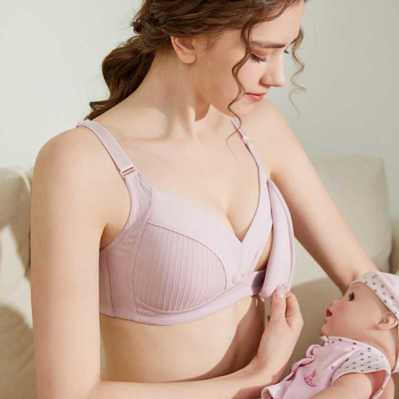 哺乳内衣前开扣纯棉母乳喂奶聚拢防下垂怀孕期孕妇文胸女夏季薄款