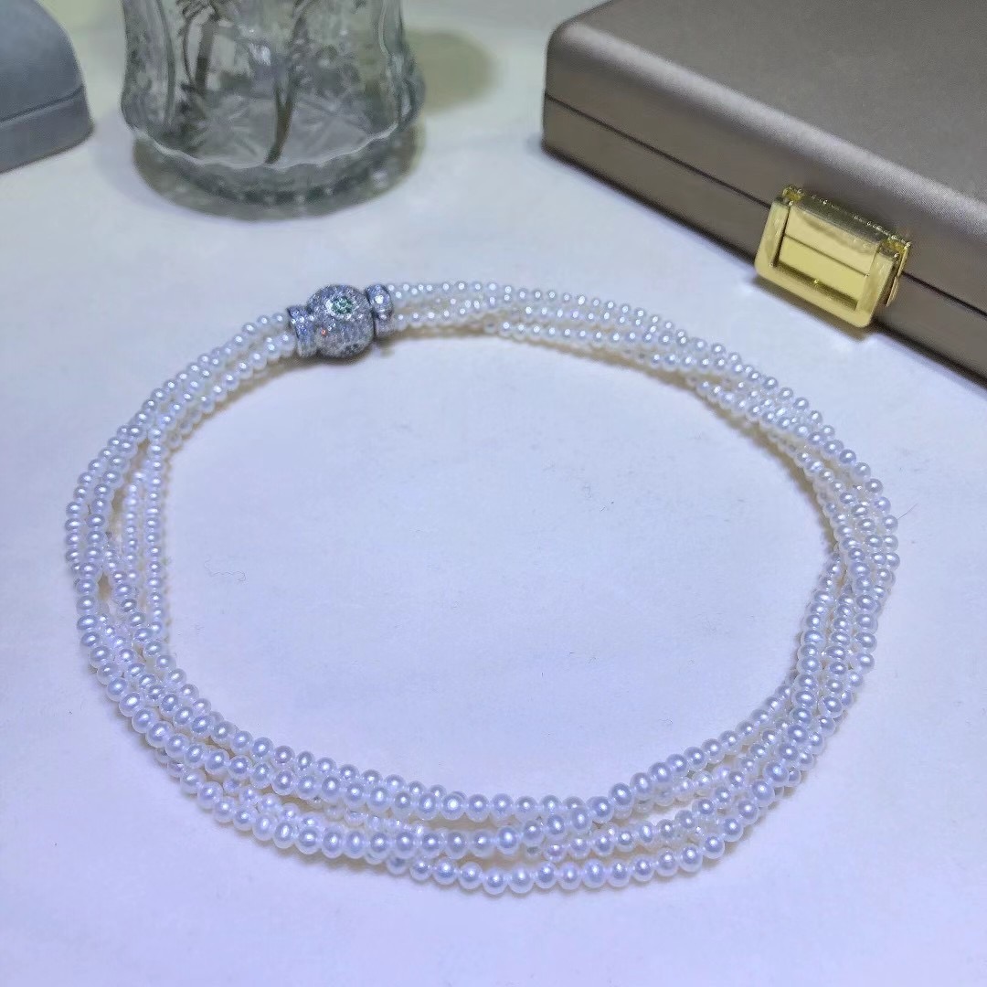 风靡小香风 3-4mm近圆强光小珍珠baby链  多层链可选 珍珠小项链
