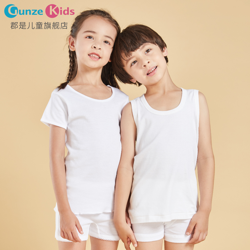 【3件99元】Gunzekids郡是儿童日本制短袖男童女小童棉内衣背心