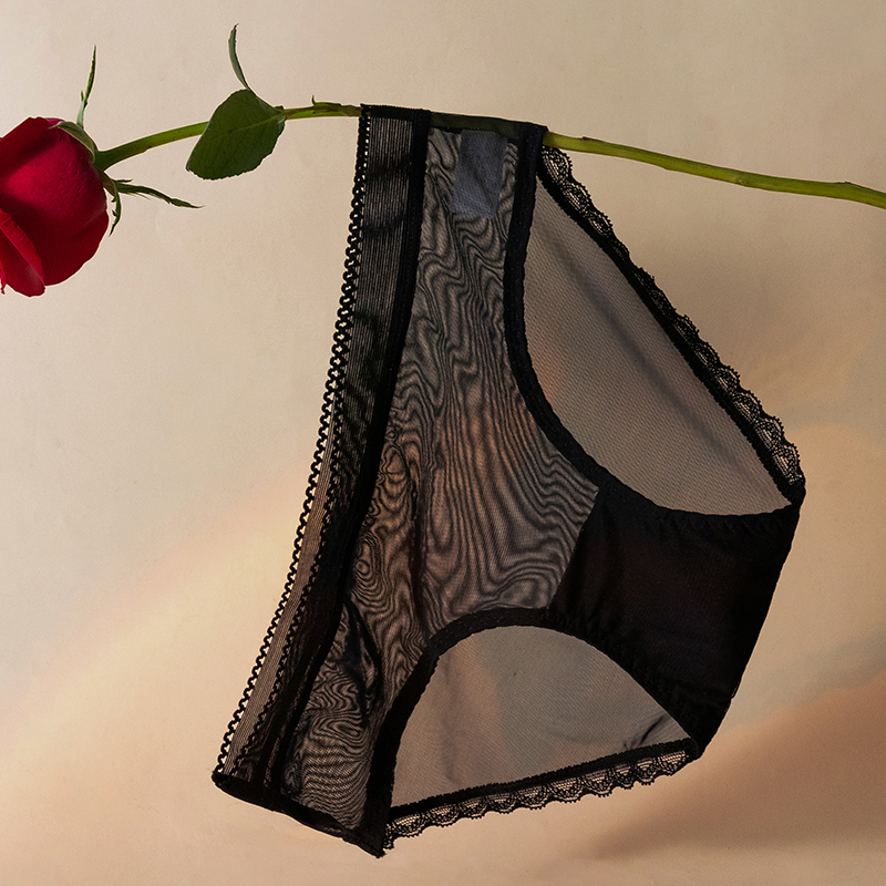 性感透明黑丝诱惑 棉裆舒适透气轻薄 法式蕾丝女士低腰三角内裤