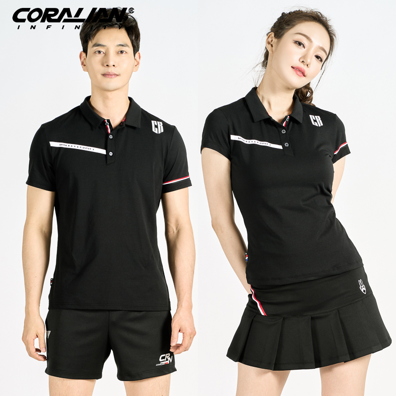 可莱安羽毛球服女套装夏季新款翻领男女短袖韩国透气速干运动服装