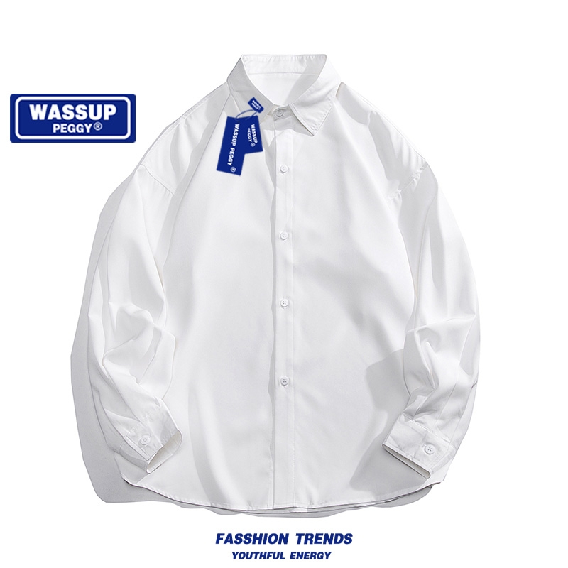 WASSUP PEGGY白衬衫男高级感痞帅春夏季宽松冰丝薄款长袖衬衣外套