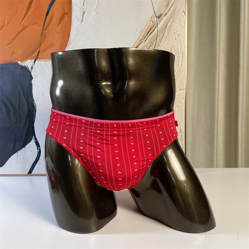 韩国品牌高端立体裁剪红色条纹爱心柔软舒适透气速干男士三角内裤