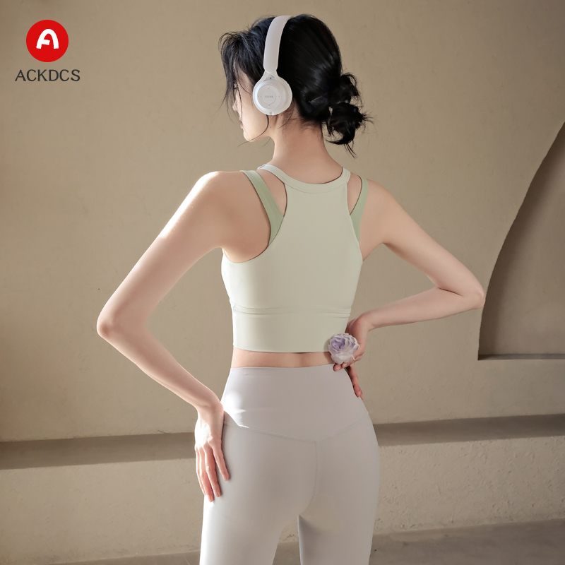 Ackdcs一体式健身背心女收副乳瑜伽内衣跑步防震运动文胸训练套装
