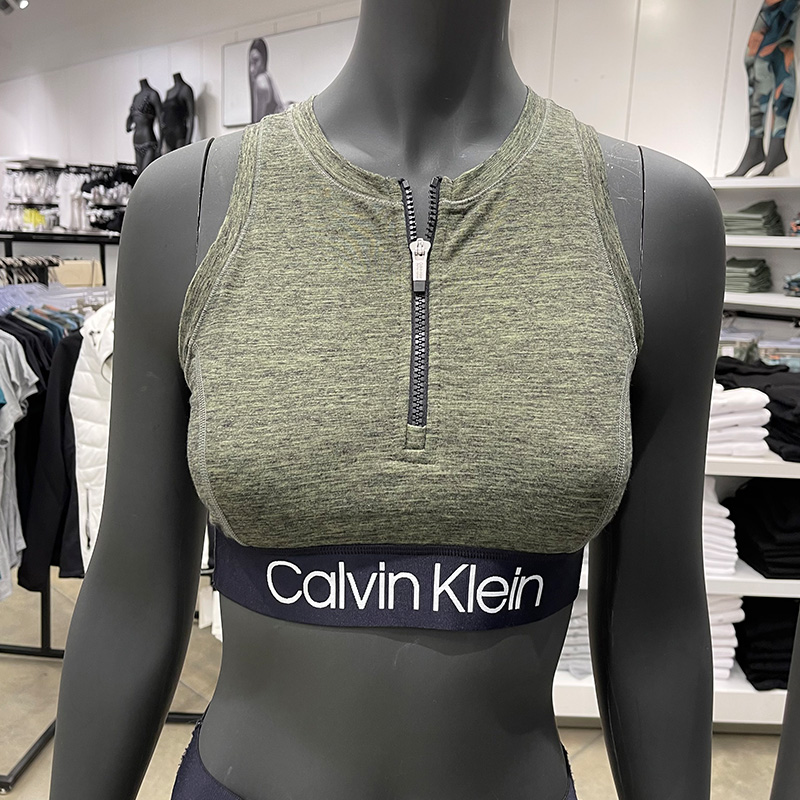 CK Calvin Klein女士无钢圈减震高弹力半拉链运动背心健身内衣