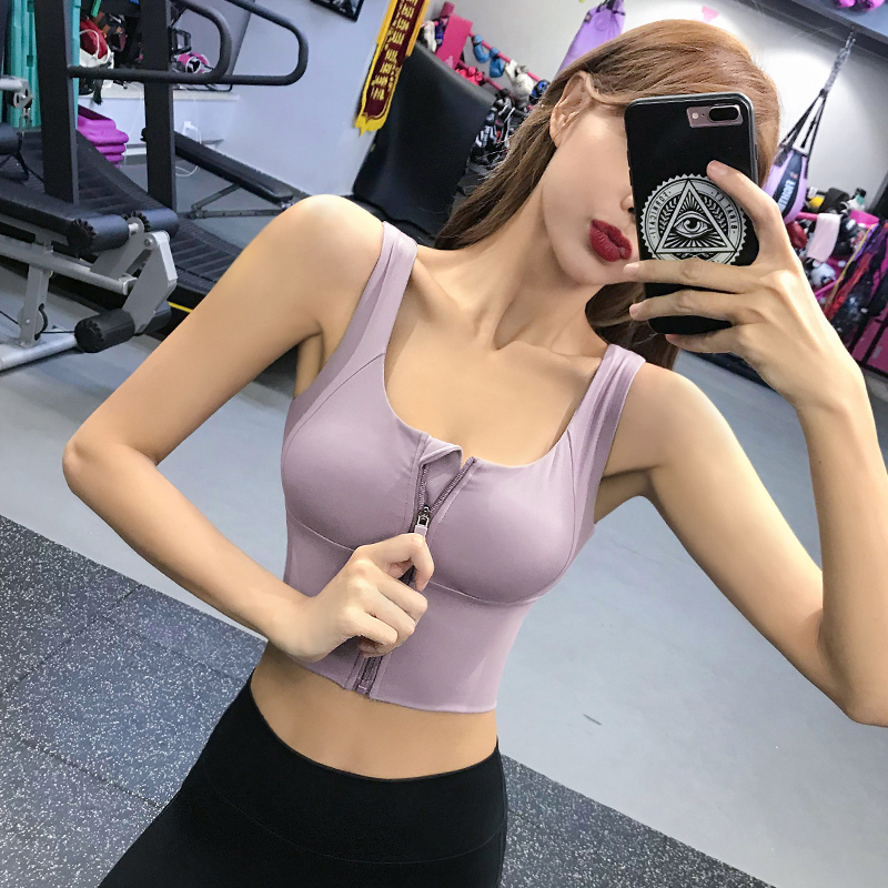 紫色防震跑步运动内衣女健身定型防下垂收副乳美背心式瑜伽文胸罩
