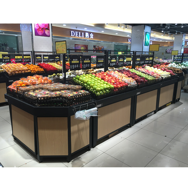 超市水果的货架堆头永辉店三层蔬菜展示柜果蔬架子商用钢木置物架